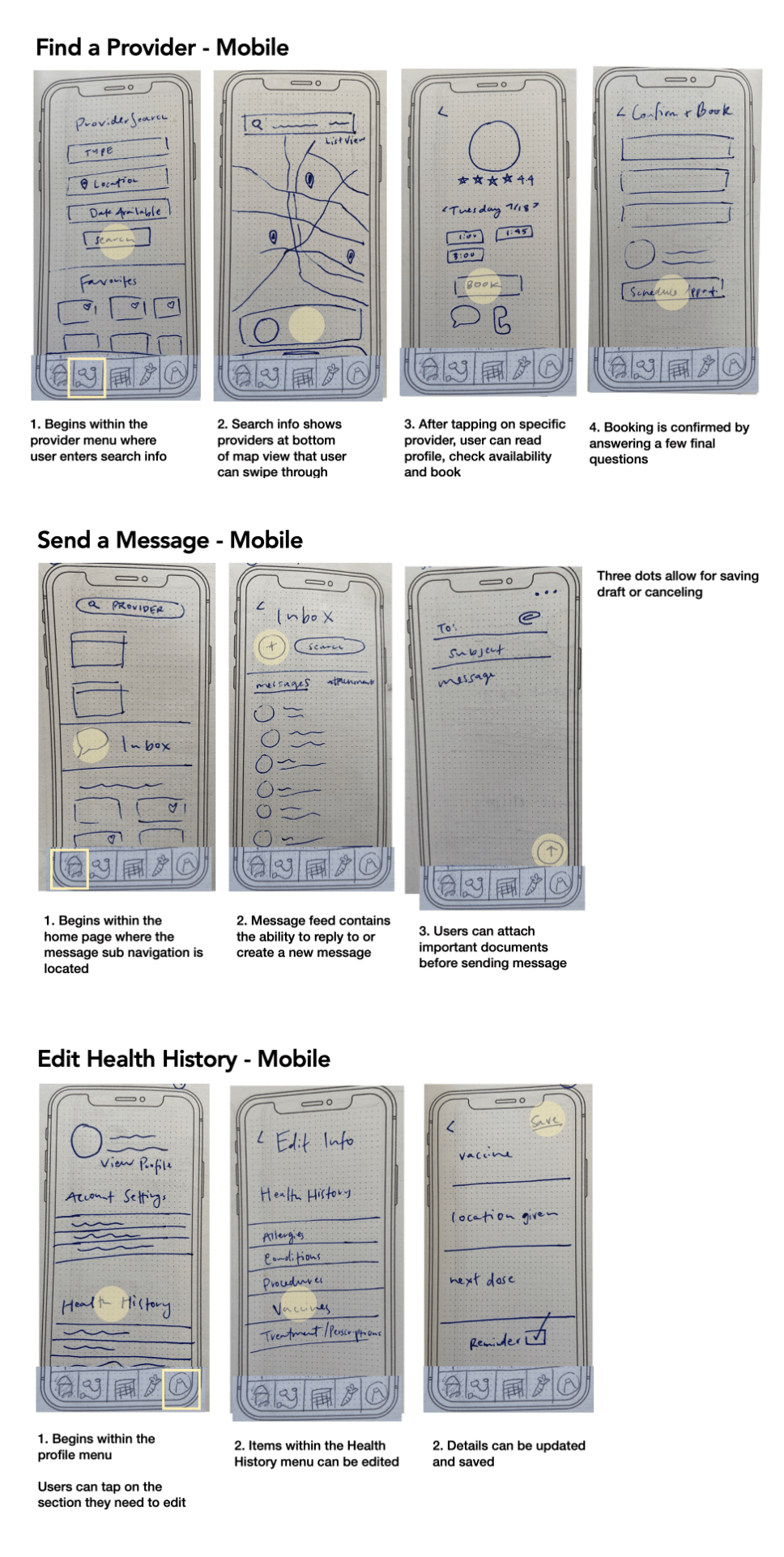 low fi mobile wireframe drawings